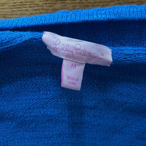 Lilly Pulitzer Lucita Cardigan Sweater Women Knit Open Lapis Blue Tassel Fringe - Picture 3 of 4